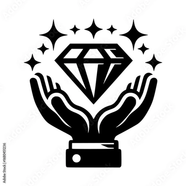 Obraz a diamond in hands black vector icon with transparent background 