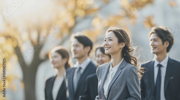 Obraz 秋色に染まる街で未来を描く若手社員たち、秋の中途採用・リクルートイメージ