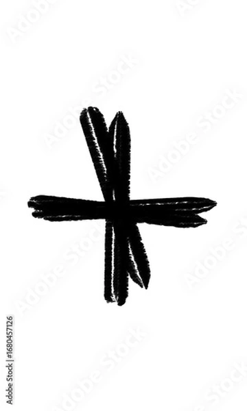 Fototapeta Black cross shape isolated on transparent background, a simple plus sign icon