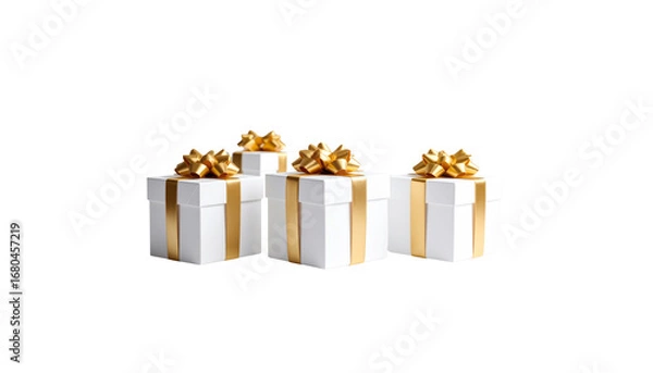 Fototapeta 3D illustration of a golden Christmas gift box with ribbon and golden bow on white background