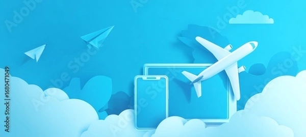 Obraz Plane takeoff background. Fly and travel holiday concept. Generative AI technology.	
