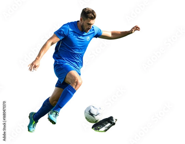 Obraz young man jumping with soccer ball