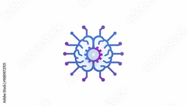 Fototapeta Gradient Brain with Central Gear and Network Connections