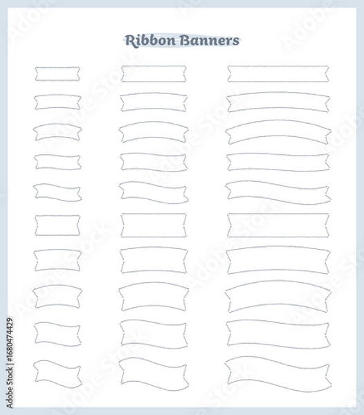 Obraz シンプルで抜け感のある、手描き風ラインのリボンバナーセット