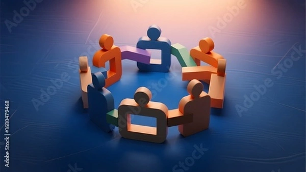 Obraz Stylized figures in a circle, symbolizing unity and collaboration