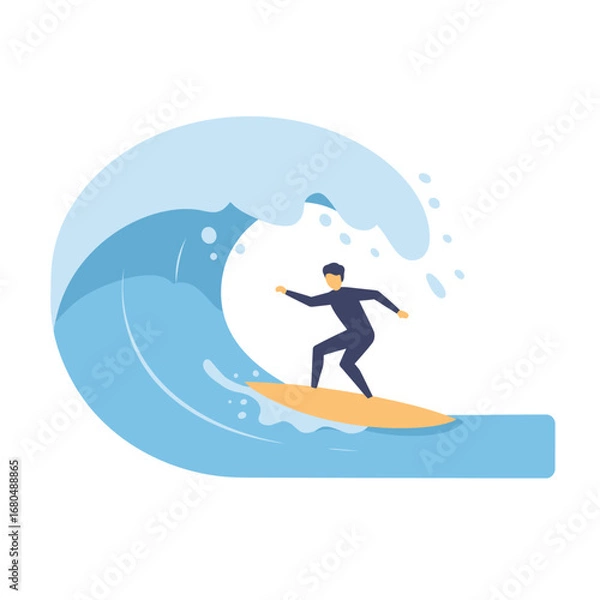 Fototapeta A stylized illustration of a surfer riding a large ocean wave.