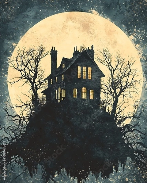 Fototapeta Scary moonlit haunted house scene high resolution picture