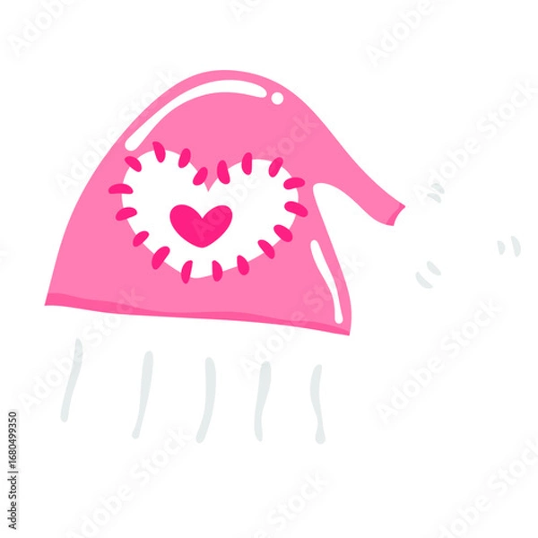 Fototapeta Pink Knitted Winter Hat Illustration with Heart, Cute Cozy Beanie Clipart, Kawaii Warm Accessory Art, Hand Drawn Whimsical Seasonal Element PNG