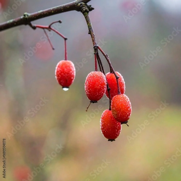 Fototapeta Red berries on branch in soft focus