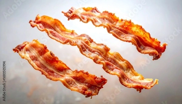 Obraz Crispy bacon slices levitating