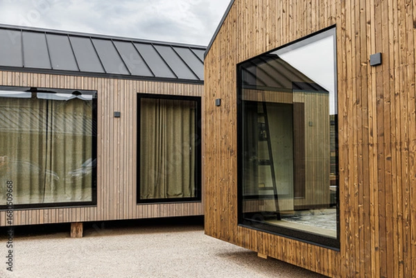 Fototapeta Modern Tiny House with Timber Cladding and Large Window