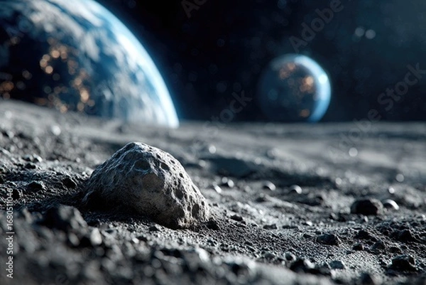 Fototapeta Lunar surface, Earth and another planet