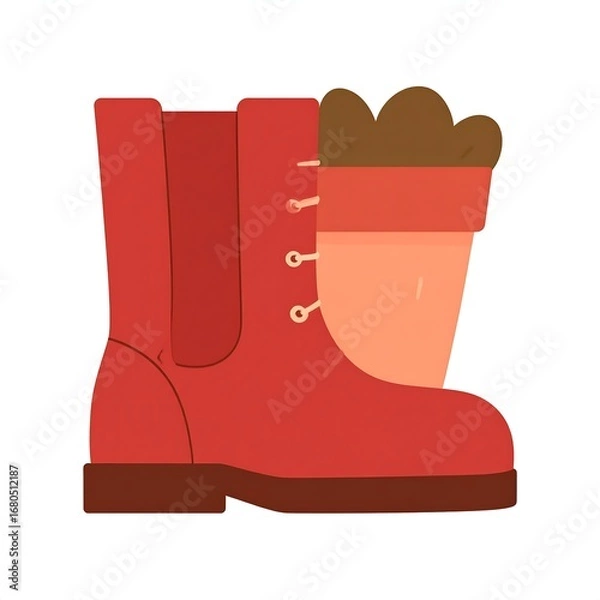 Fototapeta Red boot with a plant inside