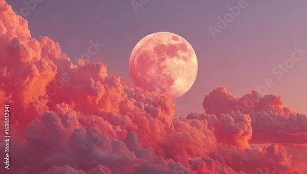 Obraz Pink moon behind dusky clouds