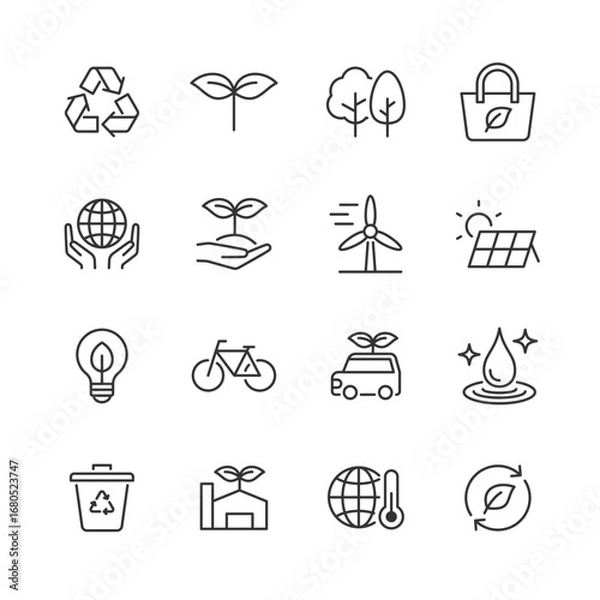 Fototapeta 持続可能な線画アイコンセット（サステナブルアイコンセット）