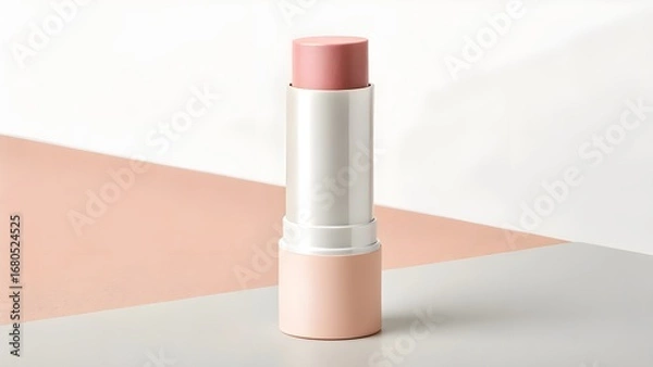 Obraz Realistic Cream Blush Stick Mockup with Blank No Label Packaging and Soft Pink Swatch, Minimalist Cosmetic Design for Professional Makeup Branding and Product Showcase