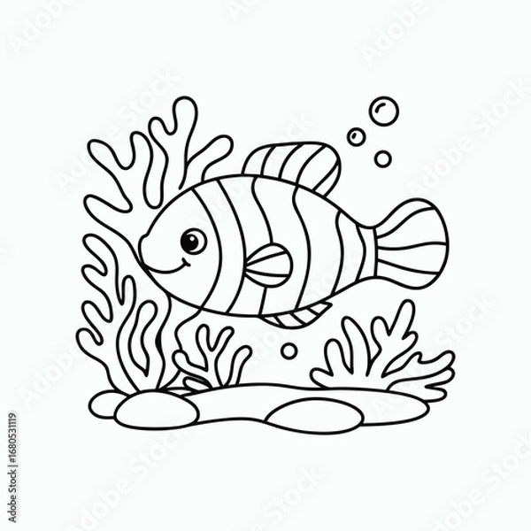Fototapeta Cute Clownfish Fish Coloring Page Outline Vector Illustration