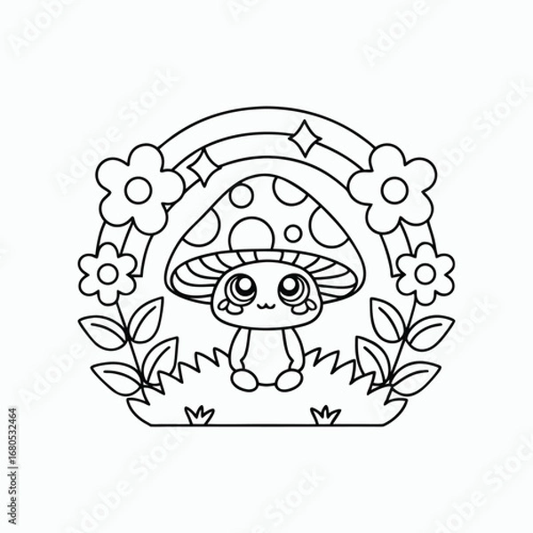 Fototapeta Cute Mushroom Coloring Page Outline Vector Illustration