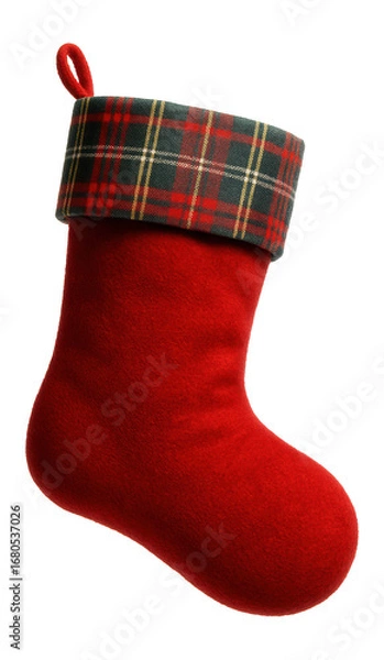 Fototapeta Christmas stocking with plaid cuff