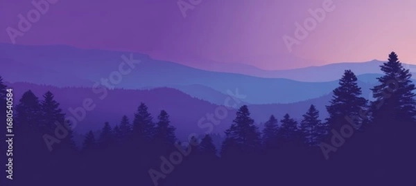 Obraz Dawn scene mountain and forest illustration. Generative AI technology.