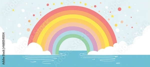 Obraz Rainbow and white cloud art illustration. Generative AI technology.	
