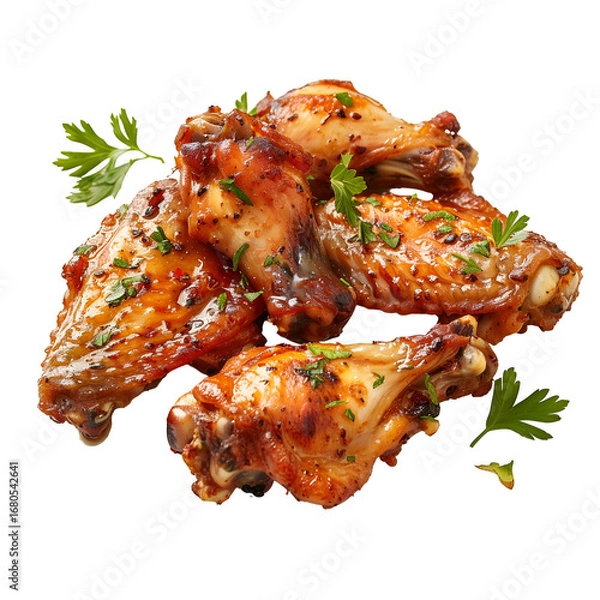 Obraz Deliciously grilled chicken wings garnished with parsley