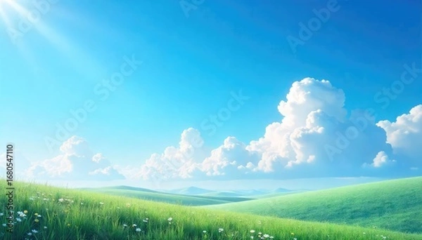 Fototapeta A serene view of a vibrant blue sky, unblemished by clouds, offering a sense of peace and vastness Perfect for concepts of freedom, hope, and tranquility , looking up, freedom, clear