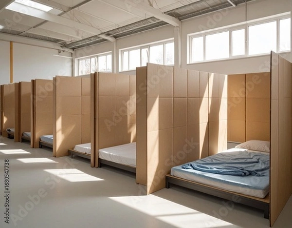 Fototapeta 避難所の内部風景と避難生活の様子