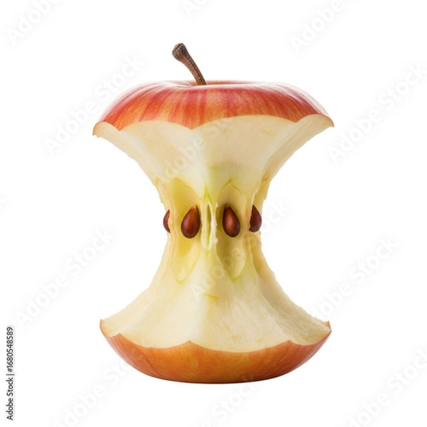 Fototapeta Apple core on transparent background: half-eaten fruit with seeds and stem exposed