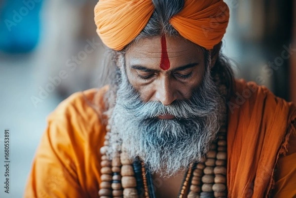 Fototapeta Contemplative Indian businessman analyzes data on a tablet in a modern office, reflecting a strategic approach to decision-making, Generative AI