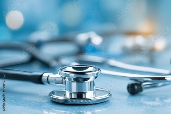 Obraz Close-up of a medical stethoscope on a smooth surface