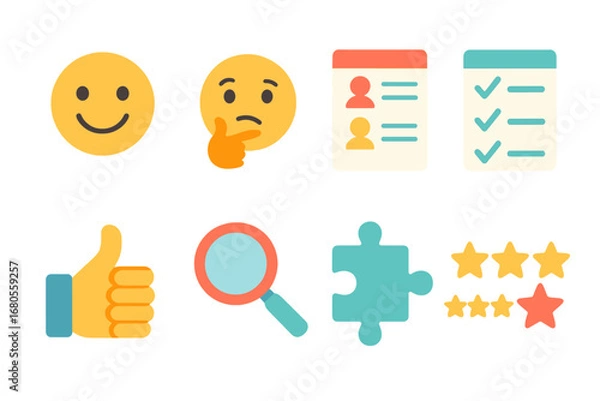 Fototapeta Children's Personality Icons. Flat vector mini-illustrations personality test in colors children's illustrations: smiling face,