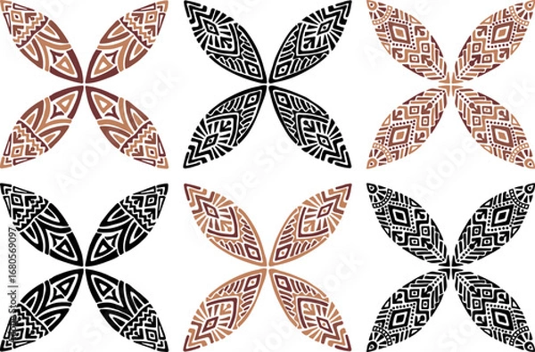 Fototapeta Artistic hand drawn illustration of African decorative ornament. Vector drawing ethnic pattern isolated on white background. Black and white and colored tribal art for bohemian interior printing.