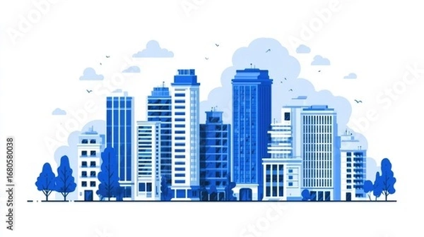 Fototapeta Cityscape of modern buildings, stylized in blue
