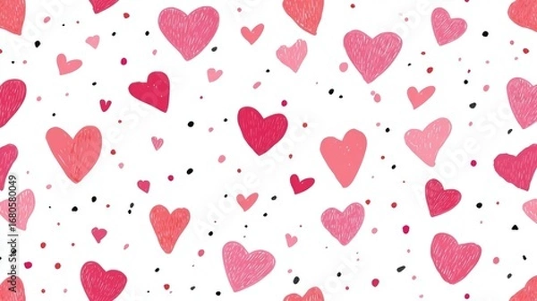 Fototapeta Heart-shaped pattern on white background with scattered black dots