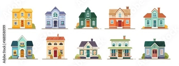 Fototapeta Colorful illustrated collection of various houses