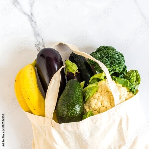 Fototapeta Fresh produce in a reusable tote bag