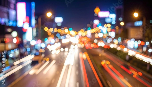 Fototapeta Background of Blurred Lights on Street Road at Night for Urban and Nighttime Photography Artwork