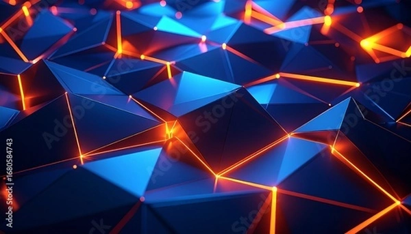 Fototapeta Abstract polygonal structures illuminated with responsive glow, creating layered interactive visuals full of realism and energy,