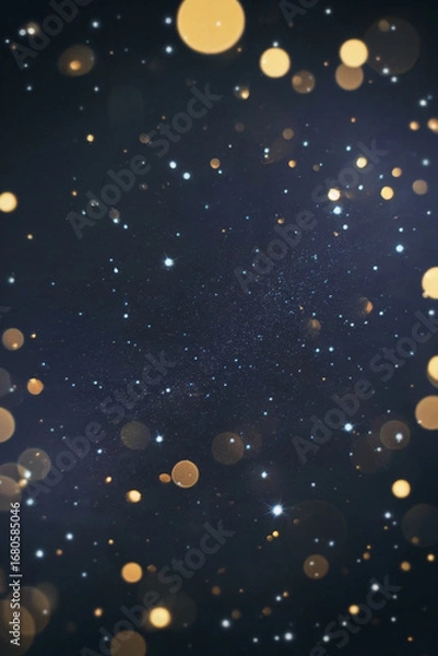 Fototapeta Dark night sky with scattered golden and white bokeh lights image