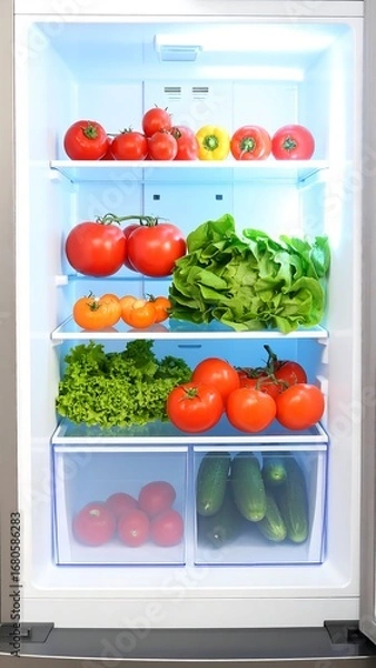 Fototapeta Fresh produce inside a refrigerator