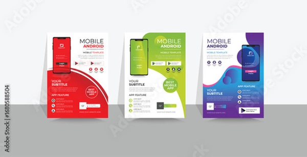 Obraz Modern Mobile app promotion flyer brochure vector template layout. 