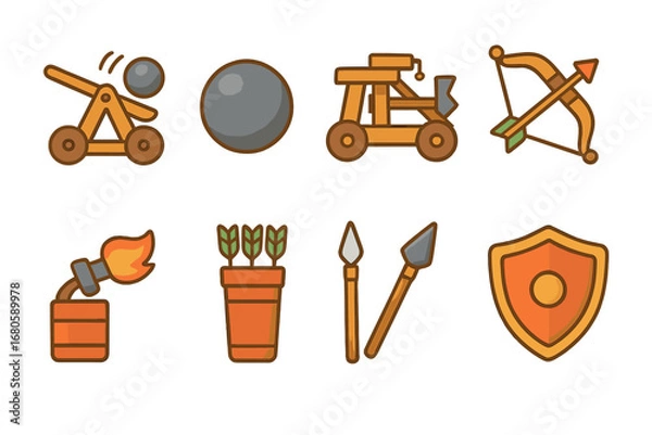 Fototapeta Children's Chess Icons. Flat vector mini-illustrations chess strategies in colors children's illustrations: fork, pin, skewer,