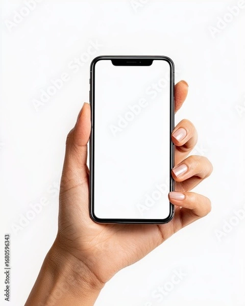 Fototapeta Hand holding a black smartphone with a blank screen (2)