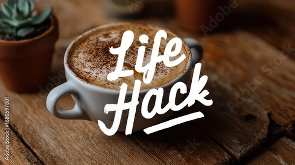 Fototapeta Coffee Break with a Green Oasis A Lively Concept Image Ideal for Social Media Campaigns, Boosting Energy and Creativity.