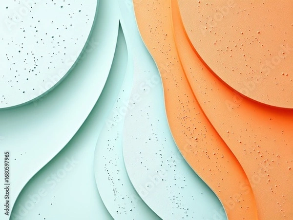 Obraz Abstract Flowing Shapes in Soft Mint and Orange Tones with Textural Details on a Light Background