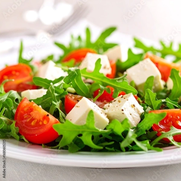 Fototapeta Fresh salad with feta cheese and tomatoes