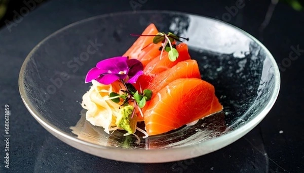 Fototapeta Fresh salmon sashimi on a glass plate