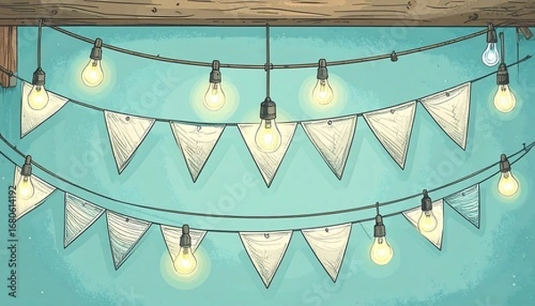Fototapeta Festive String Lights & Banners