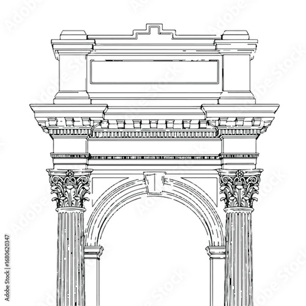 Fototapeta Architectural drawing of a triumphal arch with columns